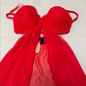 Victoria's Secret Vibrant Red Lace Babydoll
